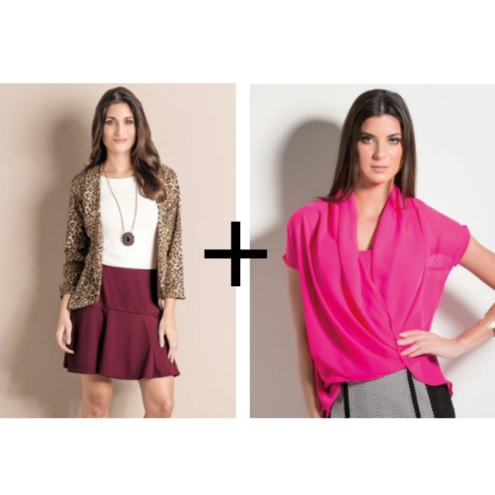 Blusa Pink Transpasse Frontal + Blazer Animal Print - SEMINOVO - DESAPEGO