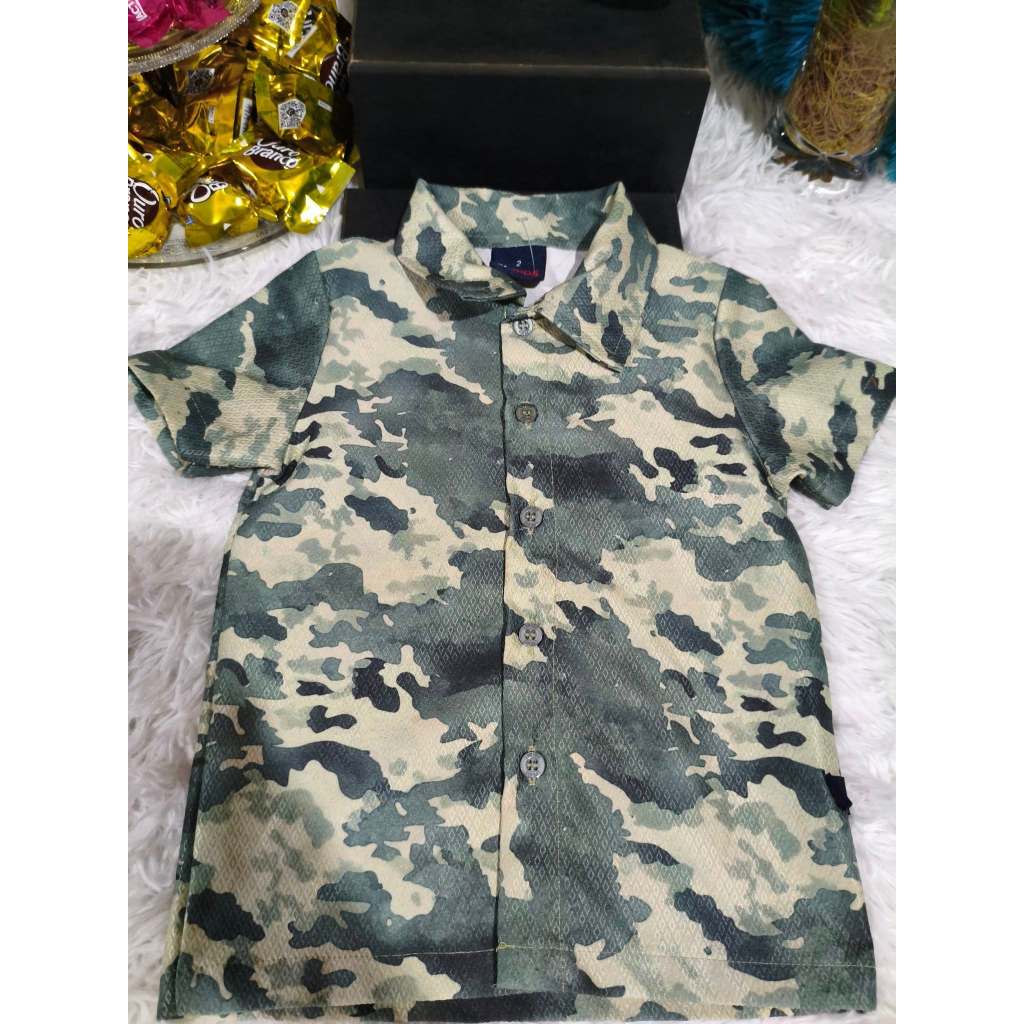Camisa Infantil Masculina, Modelo Manga Curta, Verde Animal Print, Tam: 2, Marca: Dmbauer