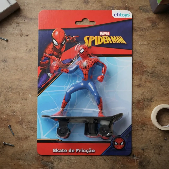 Skate de fricção com boneco Spider Man Marvel - Homem Aranha
