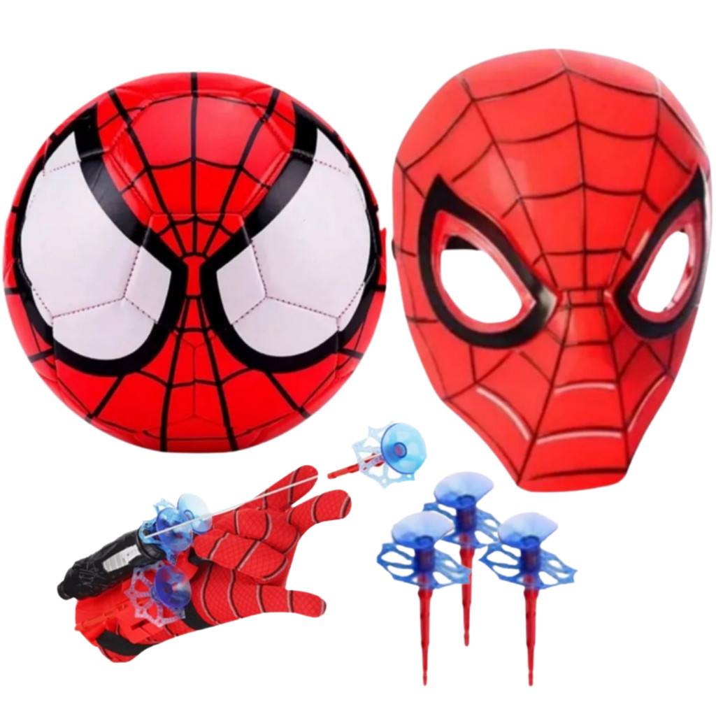 Kit Bola Homem Aranha + Mascara + Luva lança teia Spiderman