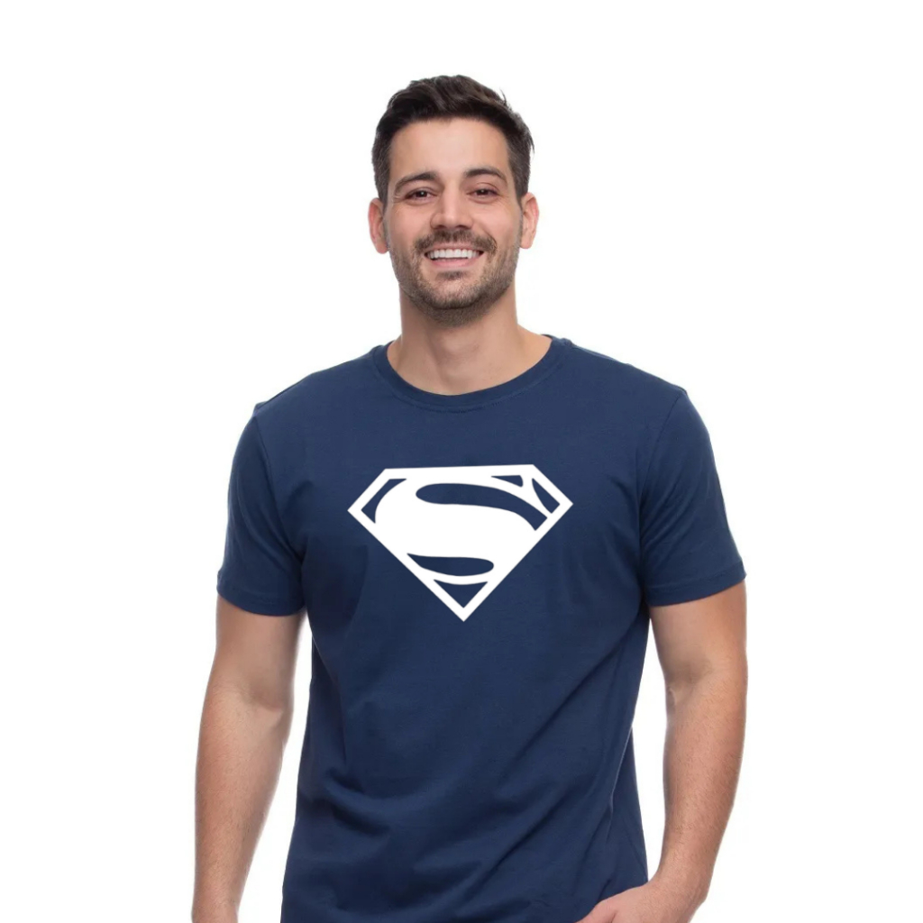 Camiseta Básica Super Man Super Homem 100% Algodão Premium Criança  Adulto Estilo Casual