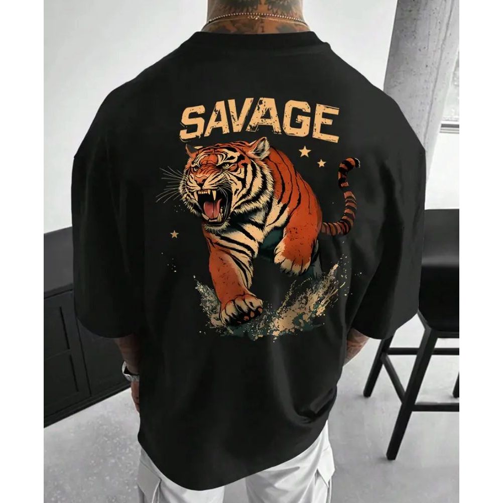 Camiseta Masculina Estampa Tigre Savege Streetwear Casual Algodão
