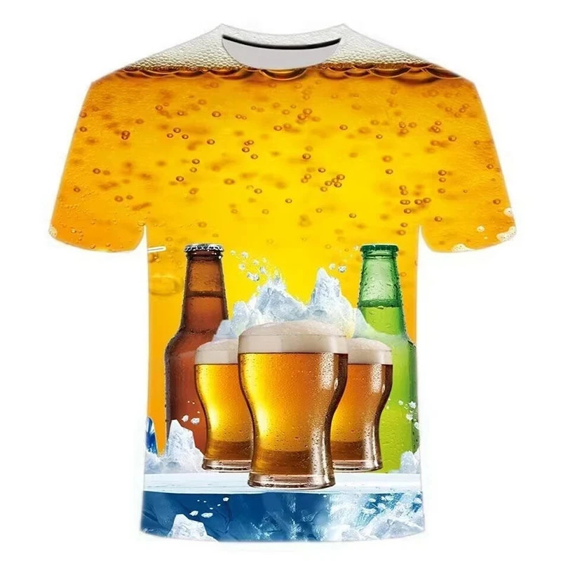 Camiseta Estampada Da Série Street Pop Beer Para Homens , Diversão Personalizada , Casual , Gola Redonda , Harajuku , Un