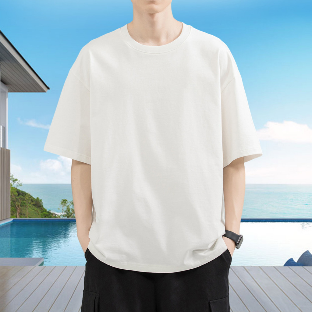 Round Neck T-shirt Men Summer Top Men’s Cotton Half Sleeve Breathable Soft Fabric Lightweight Loose Fit Solid Color Pu