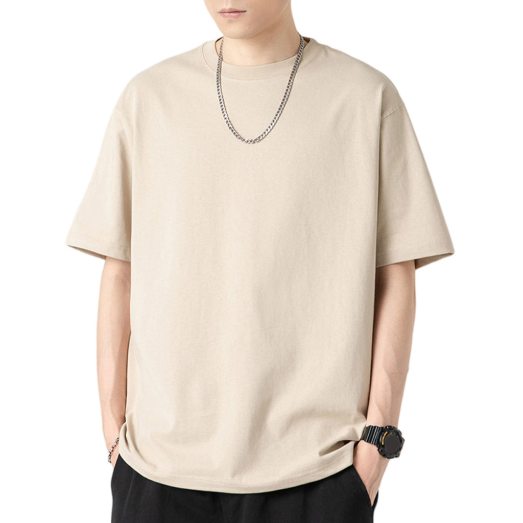 Casual Men T-shirt Loose Fit Tee Men's Cotton Round Neck Short Sleeve Solid Color Summer Lightweight Breathable Beach an