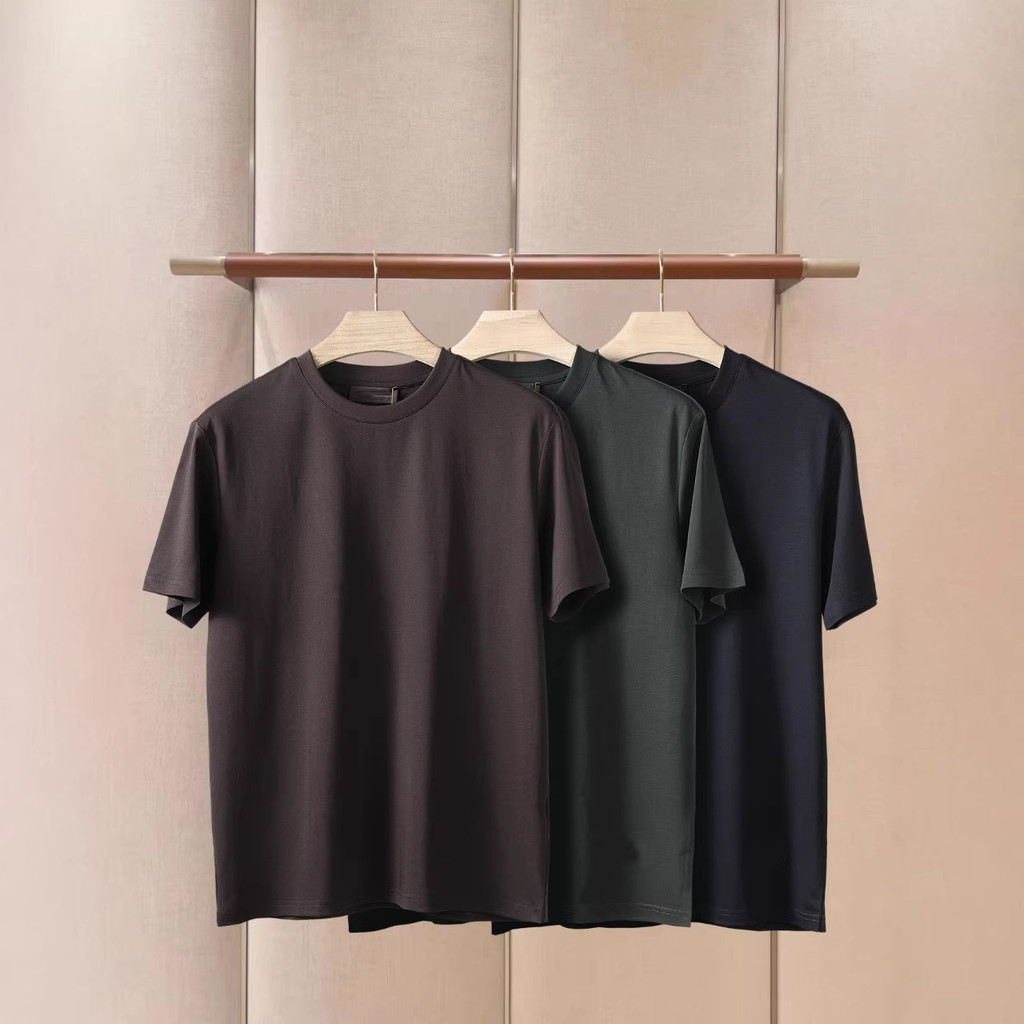 Men's new summer collection: stylish, casual, solid-color, round-neck, comfortable cotton short-sleeved shirts, lightwei