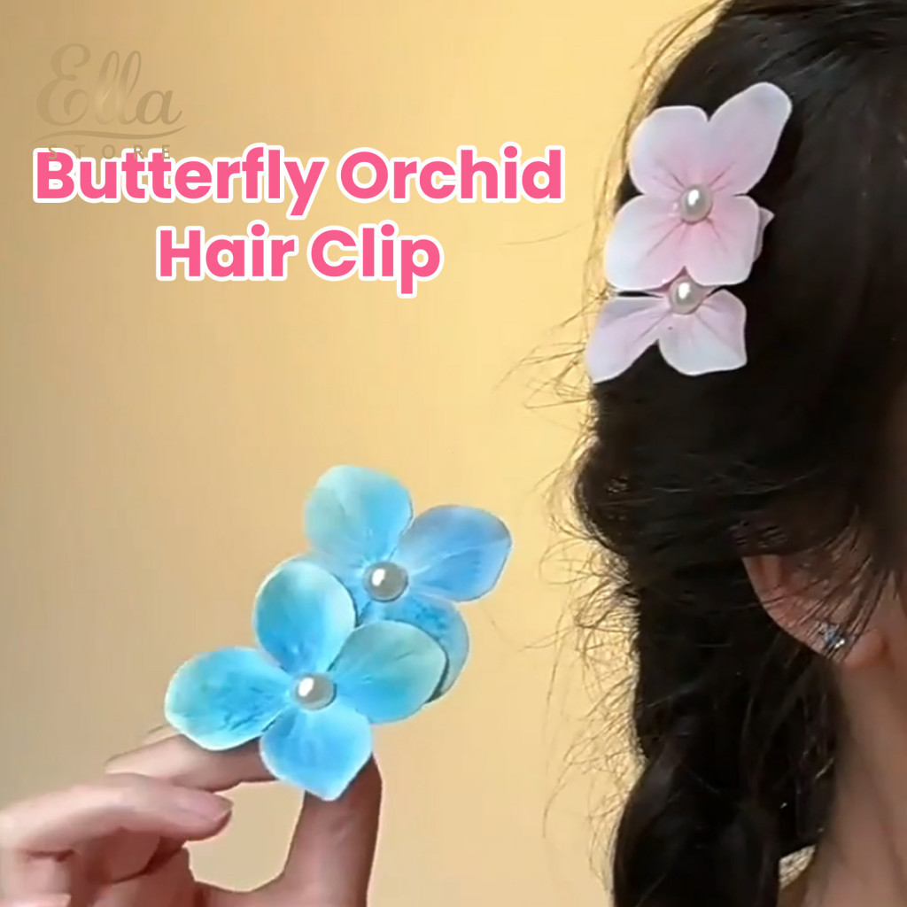Comfortable Hairpin Seaside Hair Clip 2pcs Summer Set Gradient Hydrangea Double Flower Design with Imitation Pearl Styli