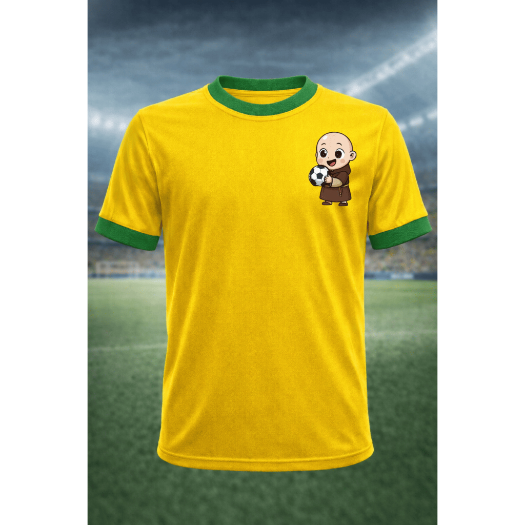 Camiseta Frei Gilson 10 Estilo Futebol Amarela Católica