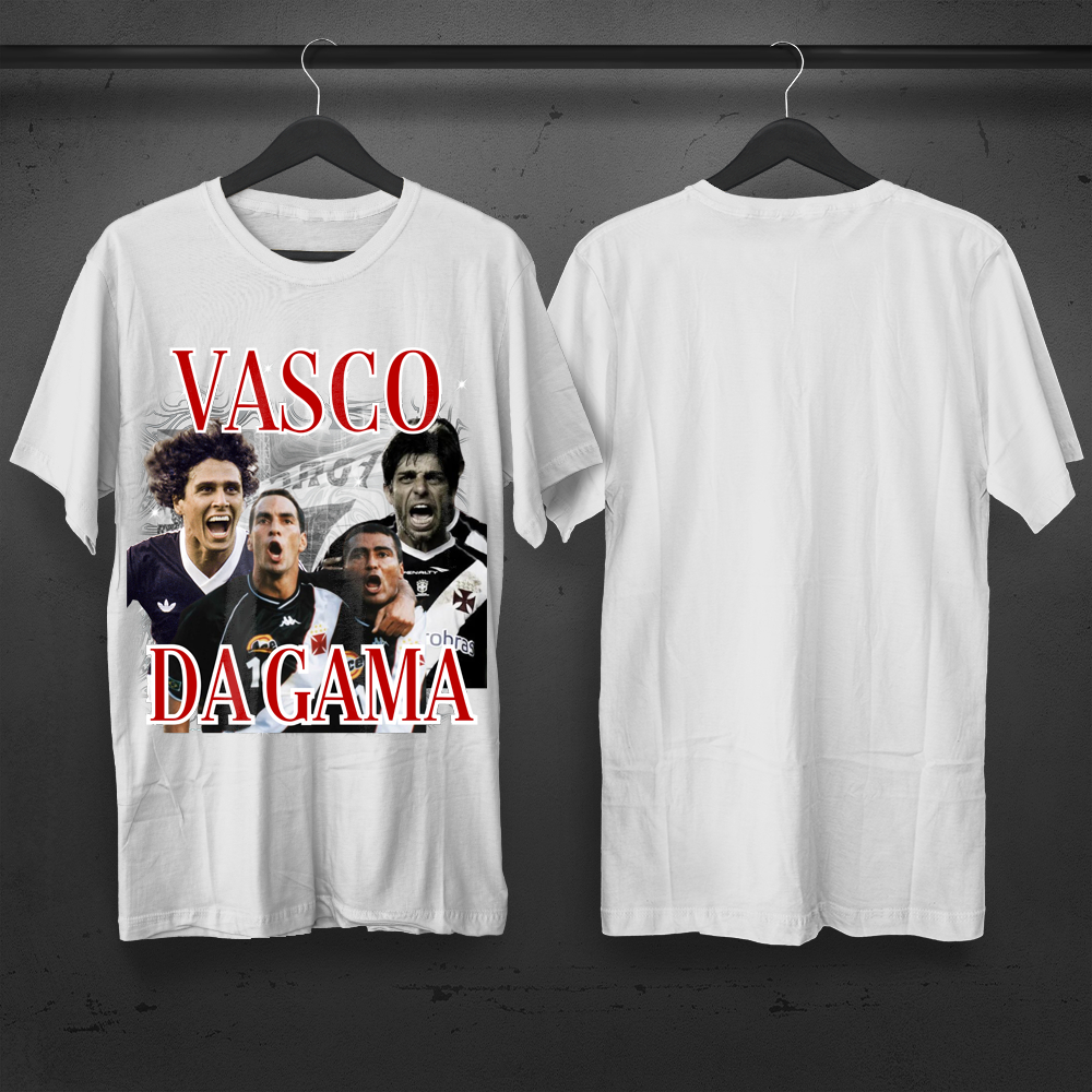 Camisa Unissex 100% Algodão T-Shirt Premium VASCO DA GAMA Grandes Ídolos.