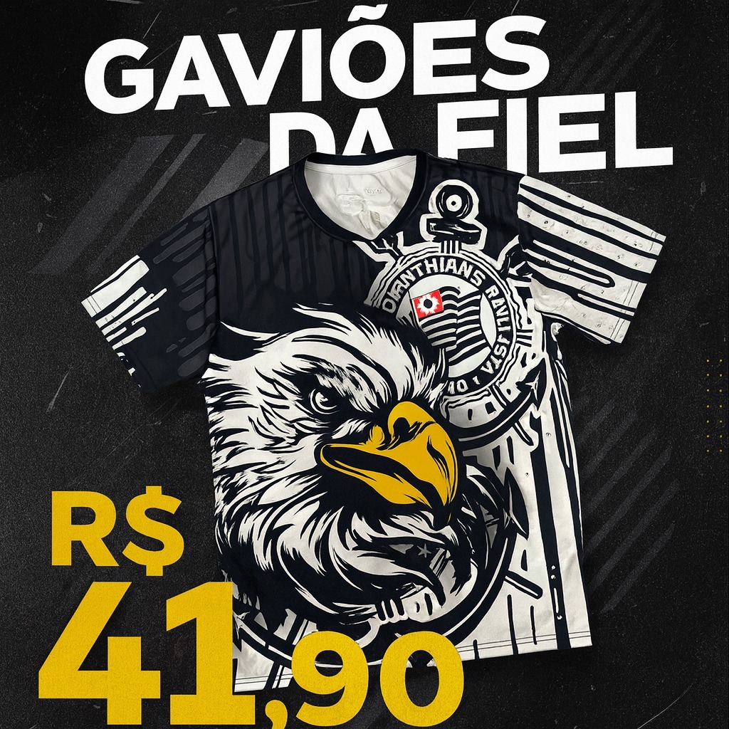 Camisa Gaviões da Fiel Cinza - 100%Poliéster - Camiseta Esportiva