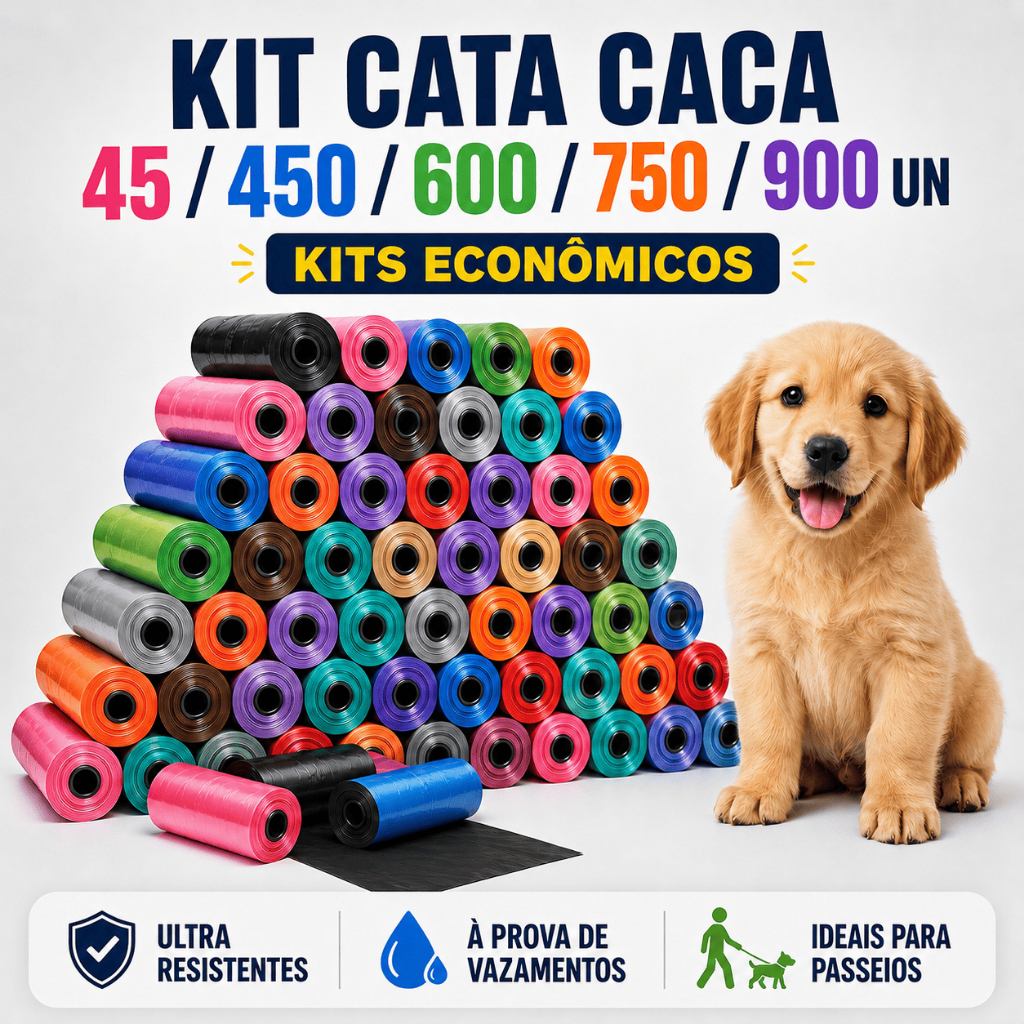 Kit Cata Caca 45/450/600/750/900 Refil Sacos Higiênicos Mix Pets Ultra Resistentes para Cães e Gatos
