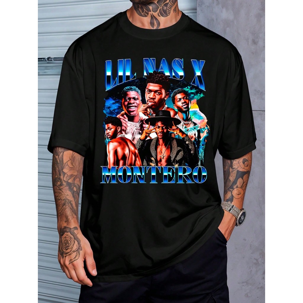 Camiseta Bootleg Lil Nas X Musica Street Vintage Camisa Blusa Unissex Masculino Feminino Algodão Streetwear Plus Size