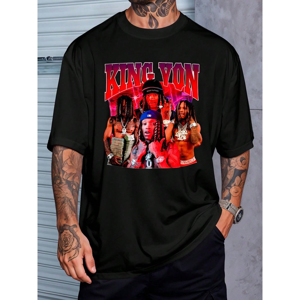 Camiseta Bootleg King Von Musica Street Vintage Camisa Blusa Unissex Masculino Feminino Algodão Streetwear Plus Size