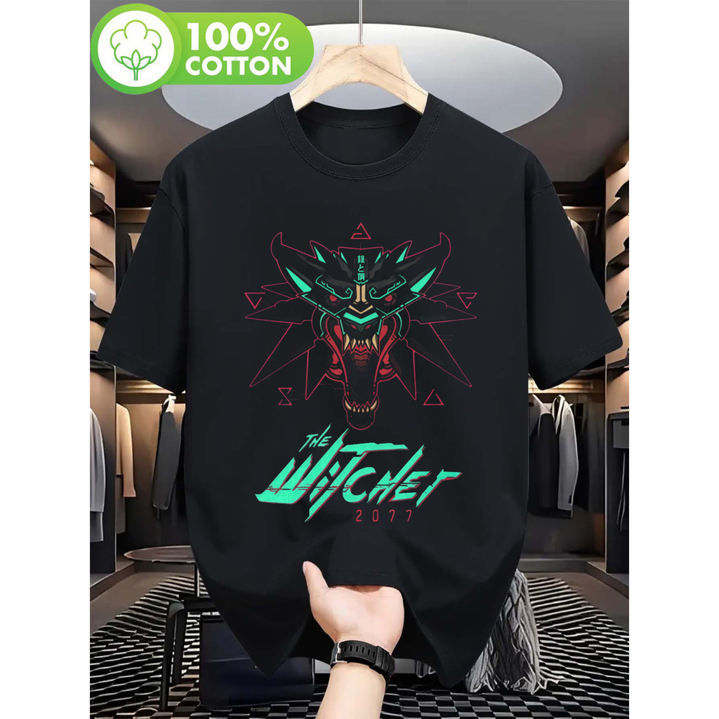 Camiseta Unissex Oversized Plus Size Feminina Masculina Camiseta  The Witcher 2023 Dragão Logo Vintage Lavado Estampado