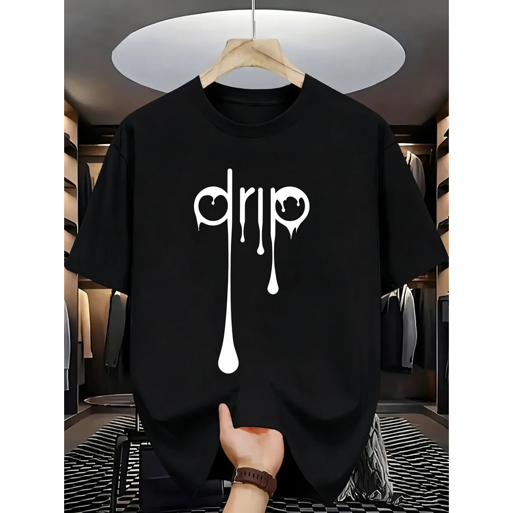 2026 Camiseta Masculino Unissex Oversized Streetwear Drip Dripping Font Crew Neck