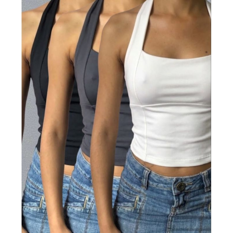 KIT 3: Top Halter - Frente Unica - Costas Nuas - Cropped Neck - Verão