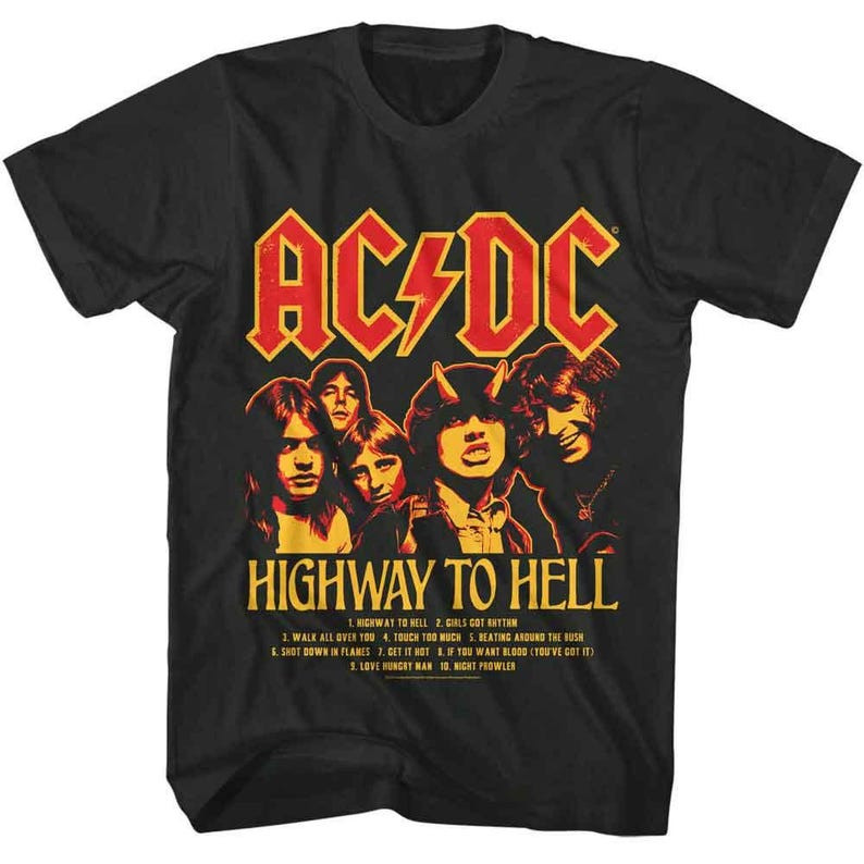 Camisa de Algodão Preta AC/DC com Letras e Figuras, V - neck, para Ocasions Causais
