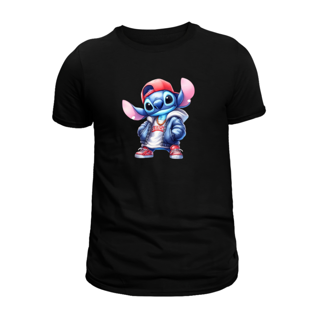 Camisa Estampada Ursinho Stitch Hip Hop Feminina Masculina 100% Algodão