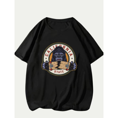 Camiseta Masculina Com Estampa Hip-Hop California Macaco Skate Tecido Premium 100% Algodão