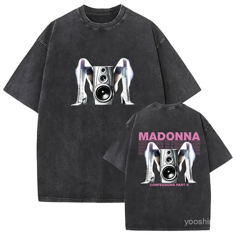 Vintage Washed Madonna Confessions II Album 2026 Merch T Shirts Men Women Hip Hop Loose Fashion Short Sleeve T-shirt Str
