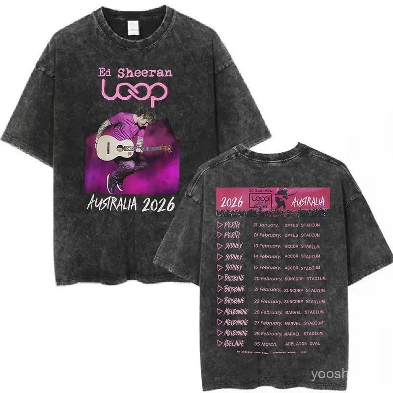 Vintage Washed Ed Sheeran Loop Tour Australia 2026 Tour Merch T-shirts Fans Gifts Men Women Clothing Fashion Hip Hop T S