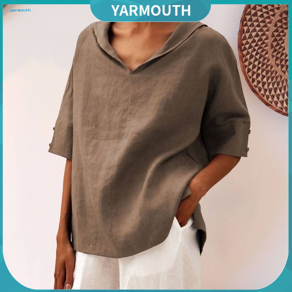Women Shirt Lightweight Women’s Solid Color Hooded Half Sleeve Pullover – Breathable Loose Fit Top for Wear Perfect