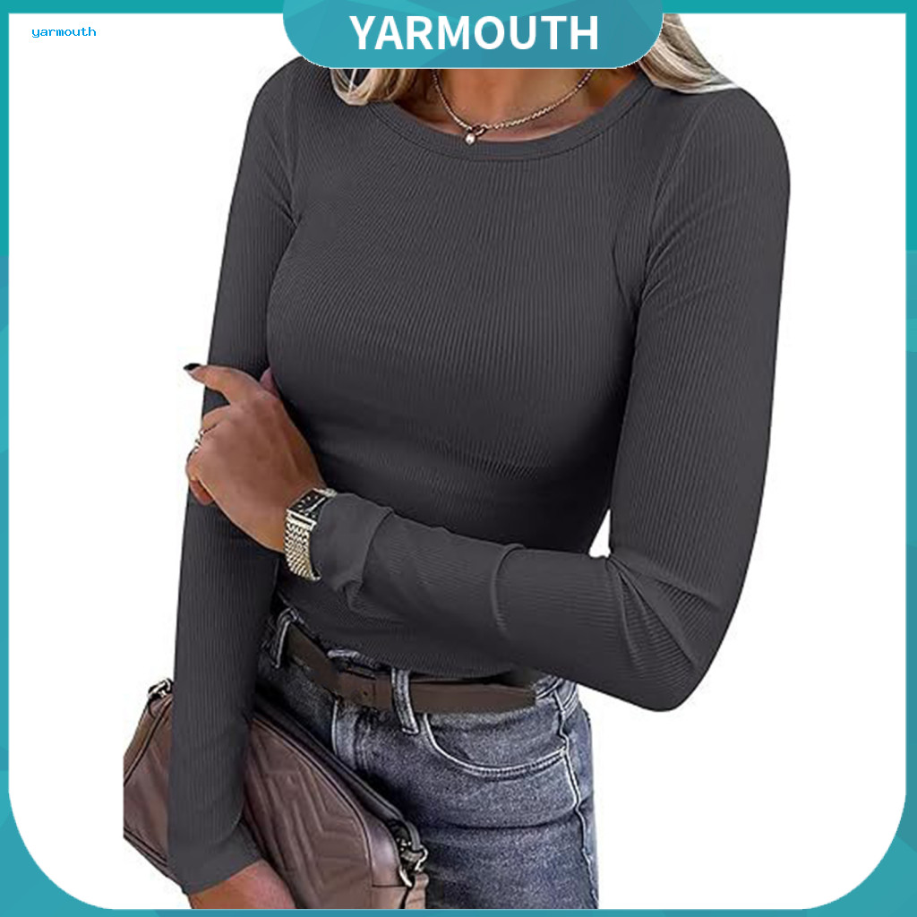 Women Top Crew Neck Shirt Women’s Ribbed Long Sleeve Pullover – Lightweight Regular Fit Perfect for Daily Wear and L
