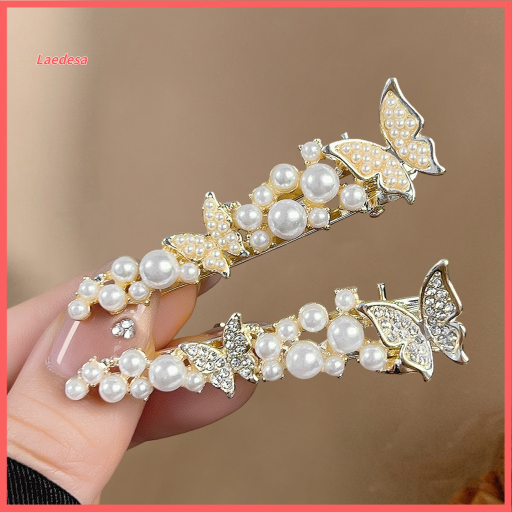 Faux Pearl Hairpin Elegant Butterfly for Women – Lightweight Versatile Side Bang Clip Perfect Wear Hair Accessory Styl