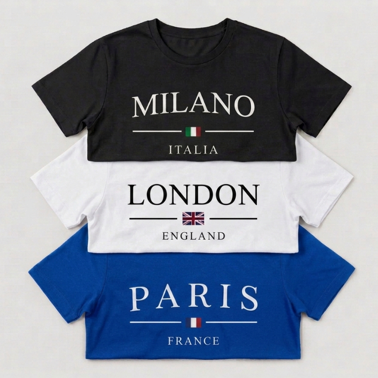 Kit 3 Camisetas Masculinas/Femininas Algodão Premium Estampa Cidades Paris London Milano Básica Minimalista Trend