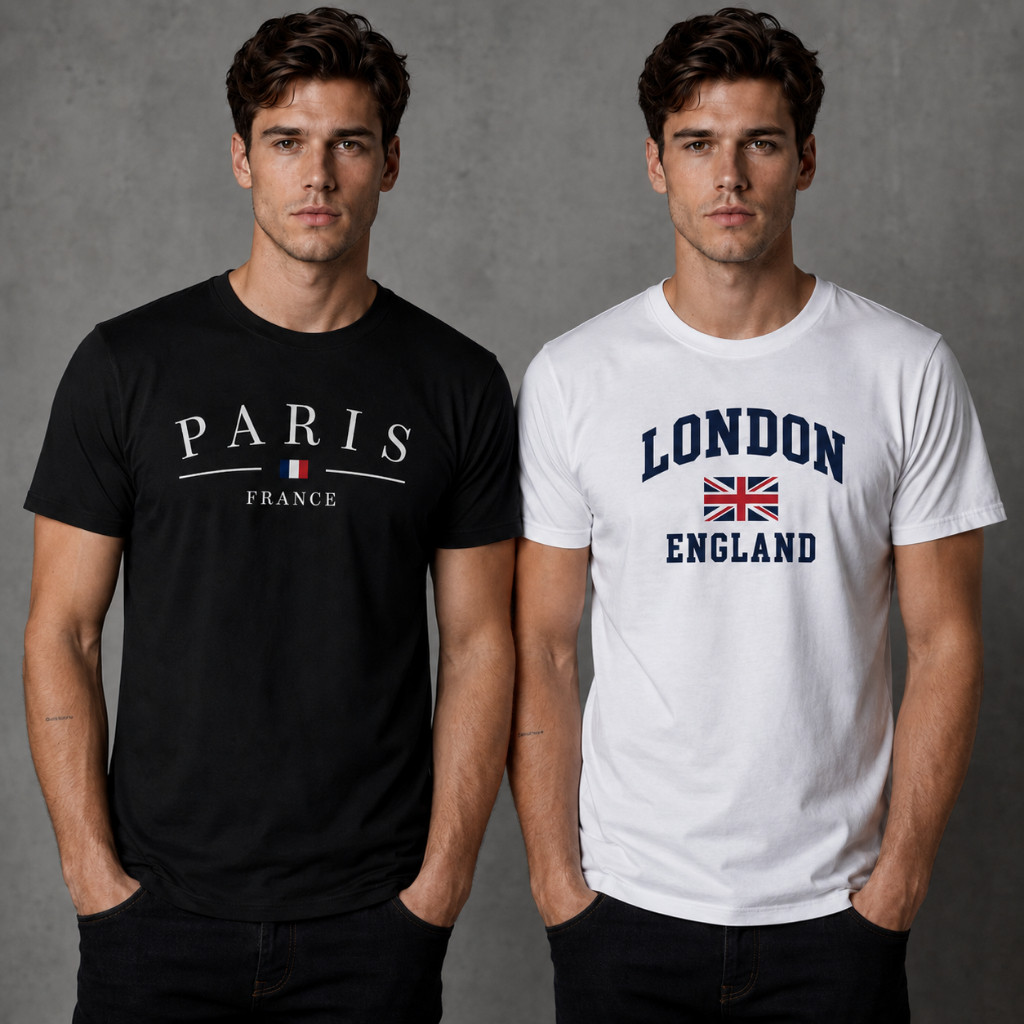 Blusa Camiseta Paris/London Masculina 100% Algodão Penteado Premium Estampa Casual Confortável