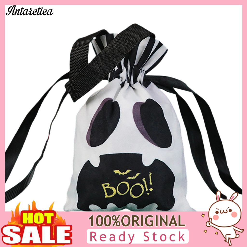 Halloween Candy Bag Trick or Treat Pumpkin Ghost Tote Double-sided Print Reusable Sturdy Party Favor for Kids for