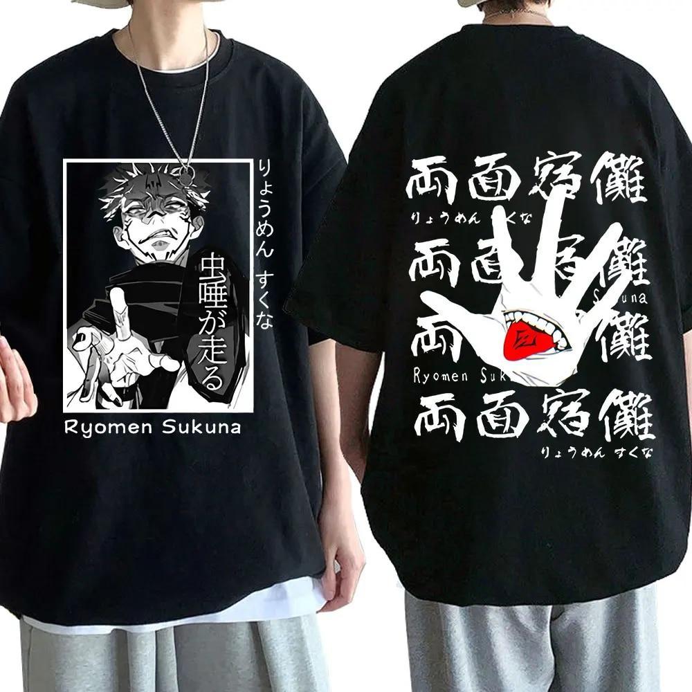 「Algodão Premium Unissex」Soul Tee Camiseta Anime Jujutsu Kaisen Ryomen Sukuna Double Sided Print confortável moderna ...