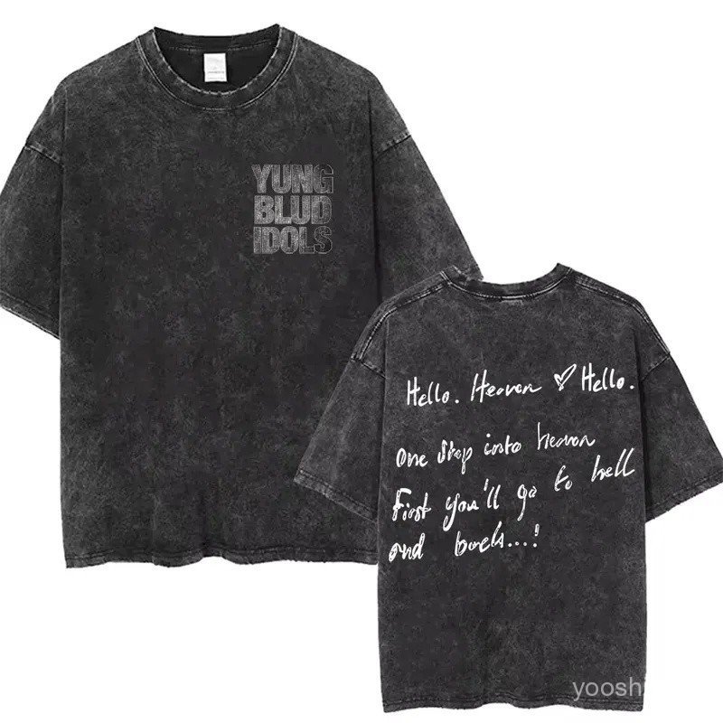 Washed Vintage Rocker Yungblud IDOLS Album Tour Double Sided Print T-shirts Men Women Fashion Hip Hop Rock Short Sleeve