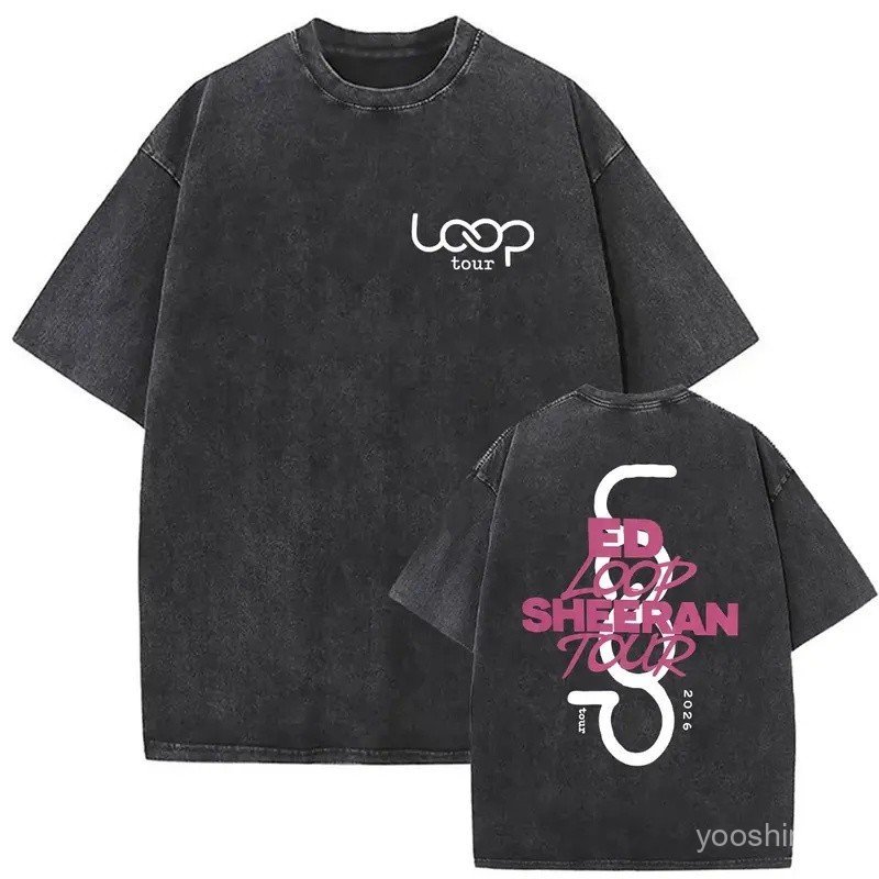 Vintage Washed Ed Sheeran Loop Tour 2026 Double Sided Print T Shirts Men Women's Aesthetic Clothing Fashion Short Sleeve