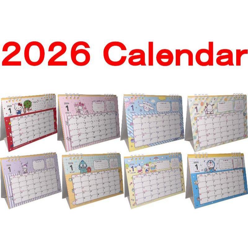 【Direct from Japan】Sanrio, Japan Anime Double-sided Printing Desk Ring Japanese Calendar 2026 Year 12 month 18 × 14 × 7.5 cm Stationery Japan (Hello Kitty, My Melody, Cinnamoroll, Pochacco, Kuromi, Hangyodon, Sanrio Characters, Doraemon)