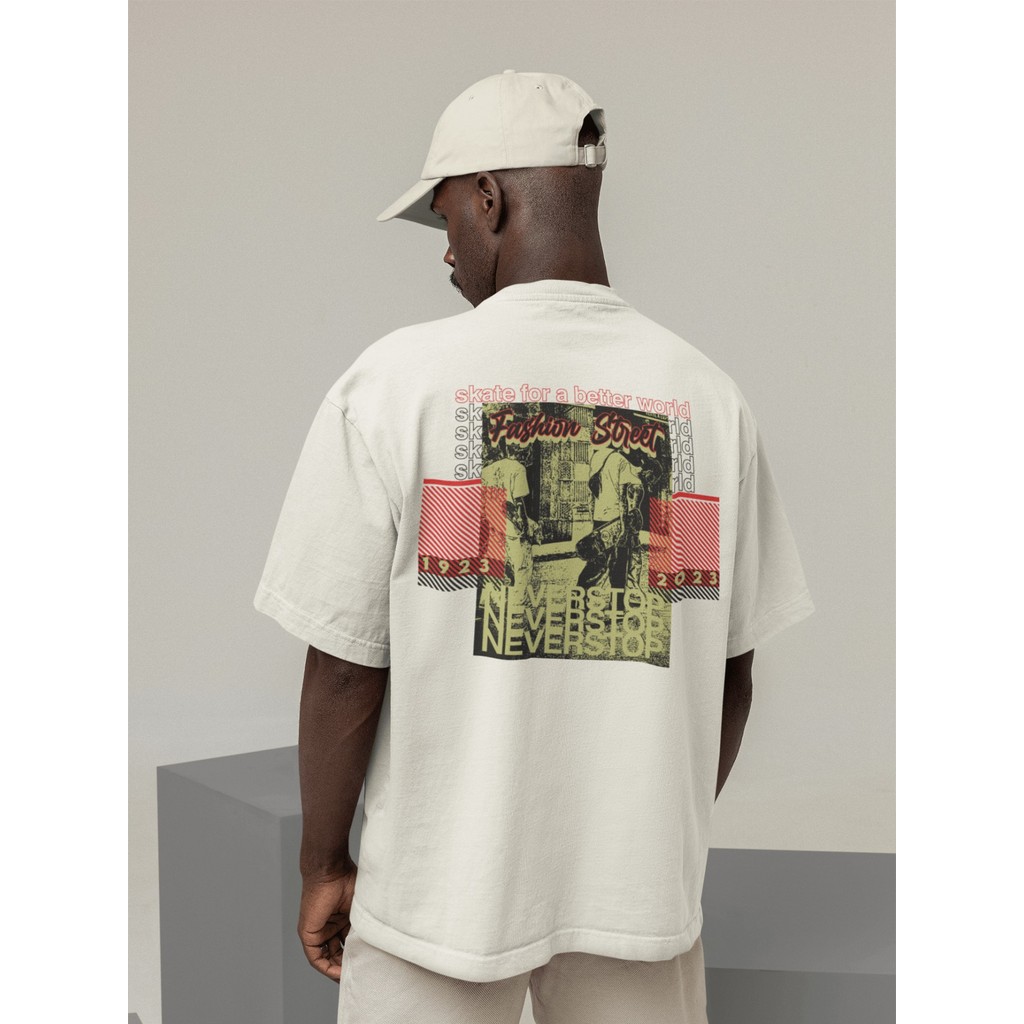 Camisa Camiseta Oversized Gola Alta Streetwear Masculino e Feminino 100% Algodão Preto e Off Whte - FASHION STREET