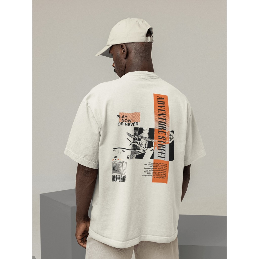 Camisa Camiseta Oversized Streetwear Masculino Urbano Treino Preto e Off Whte Estampado -  ADVENTURE STREET