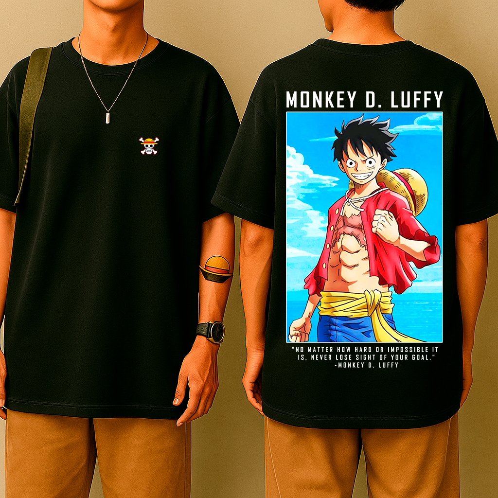 Camiseta Oversized Luffy na Praia – Estilo Tropical Otaku, Anime Street, One Pirata Exclusiva