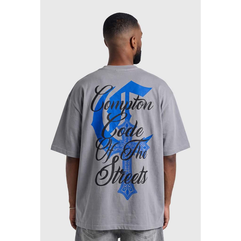Camiseta Compton Oversized Code Of The Streets - Cinza