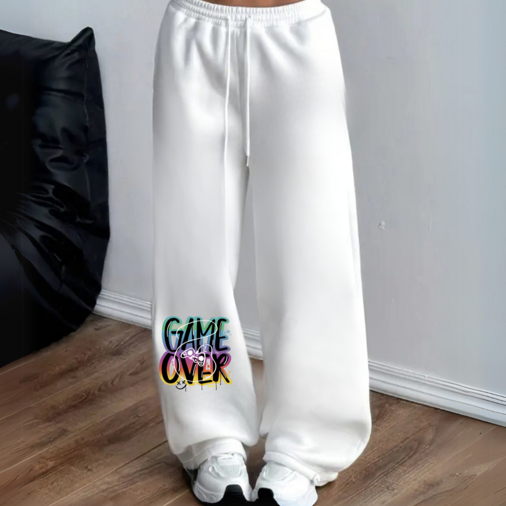 Calça Wide Baggy Moletom  Streetwear Unissex  Design Gamer  Barra Larga Lançamento