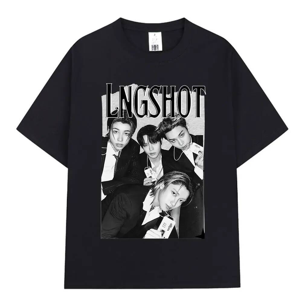 Korean Kpop Hip Hop Group Lngshot Graphic Print T Shirt Men Women Clothing Fashion Oversized Short Sleeve Cotton