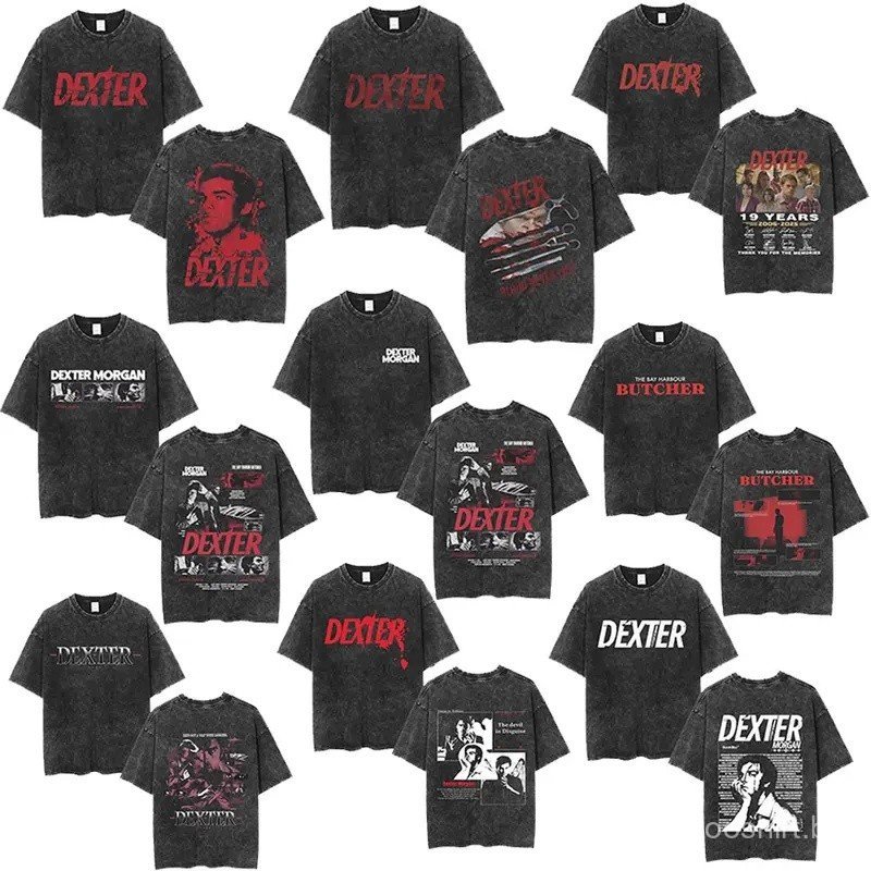 TV Play Dexter Morgan Washed Vintage T-shirts Men Women Retro Oversized Short Sleeve T Shirts High Quality Cotton Casual