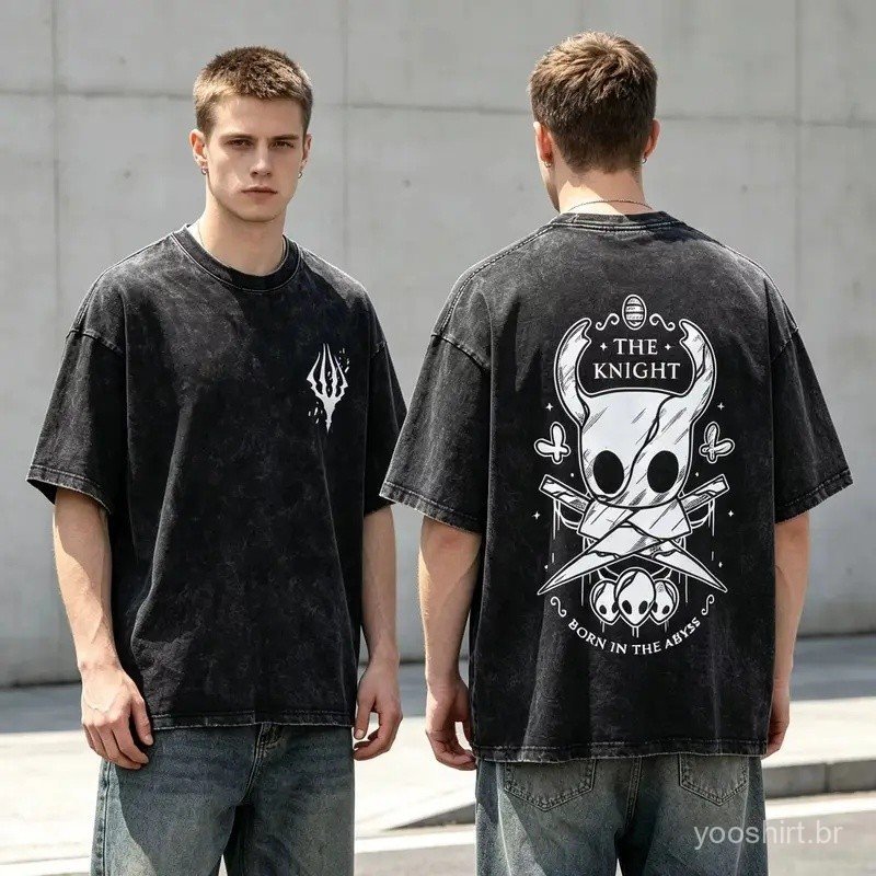 Game Hollow Knight Summer Vintage Oversized Casual Tops Women's Tshirt Unisex Tee Top Men's Cotton Short Sleeve Washed T