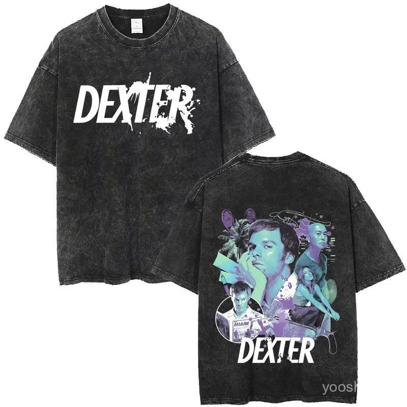 Dexter Morgan Vintage Washed T-shirts Men Women Casual Retro Oversized Short Sleeve T Shirts Men's Fashion Gothic Cotton