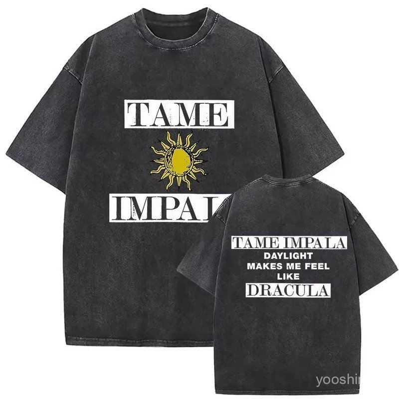 Tame Impala Deadbeat Tour 2026 Vintage Washed T-shirt Mens Hip Hop Oversized Short Sleeve T Shirts Casual O-Neck Cotton