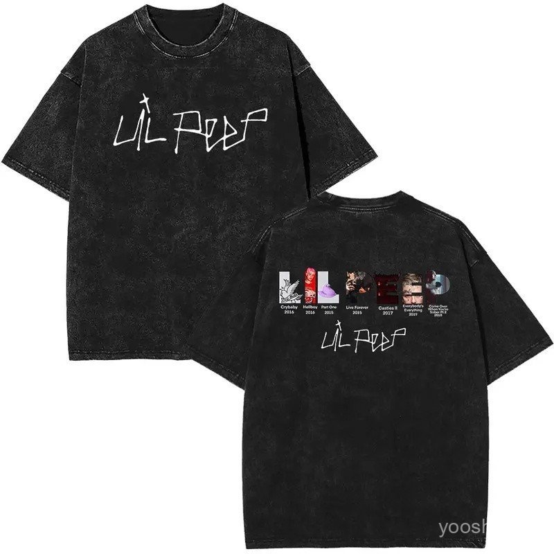 Vintage Washed Rapper Lil Peep Album T-shirt Vintage Hip Hop T Shirt Men's Women Clothing Cotton Oversized Short Sleeve
