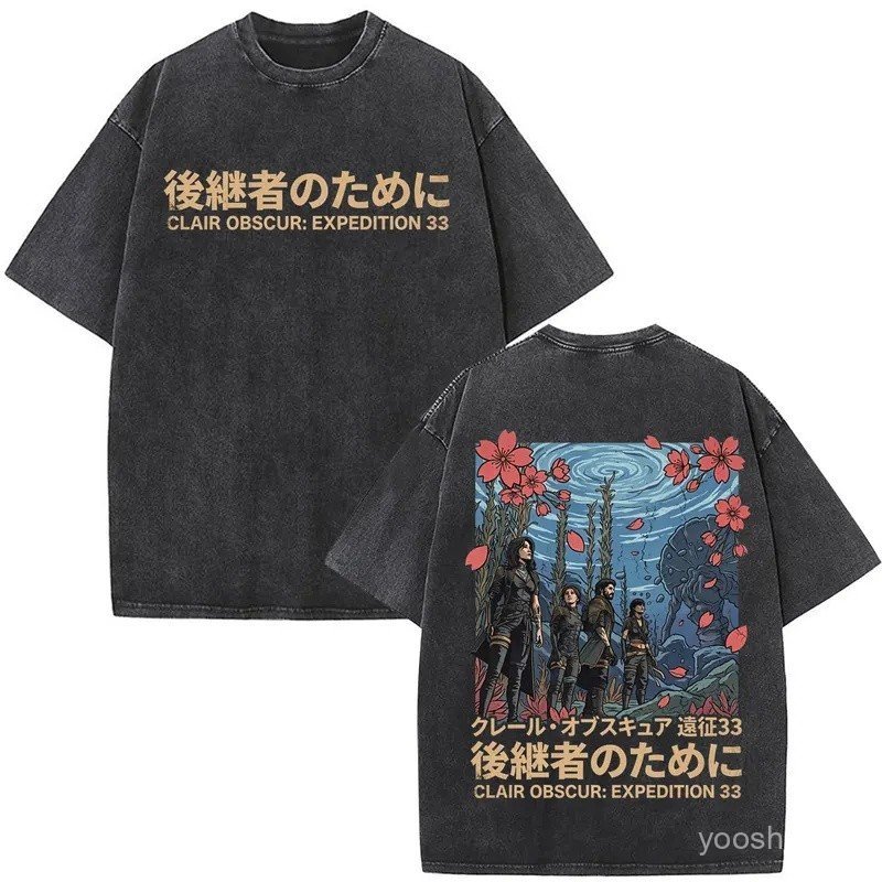 Game Clair Obscur Expedition 33 Washed Vintage T Shirts Men Women Clothing Harajuku Oversized Short Sleeve T-shirts Stre
