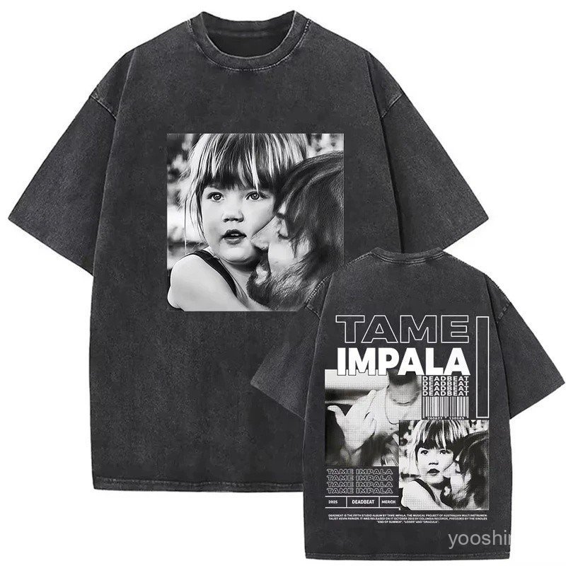 Tame Impala Deadbeat Tour 2026 Vintage Washed T-shirt Mens Hip Hop Oversized Short Sleeve T Shirts Casual O-Neck Cotton