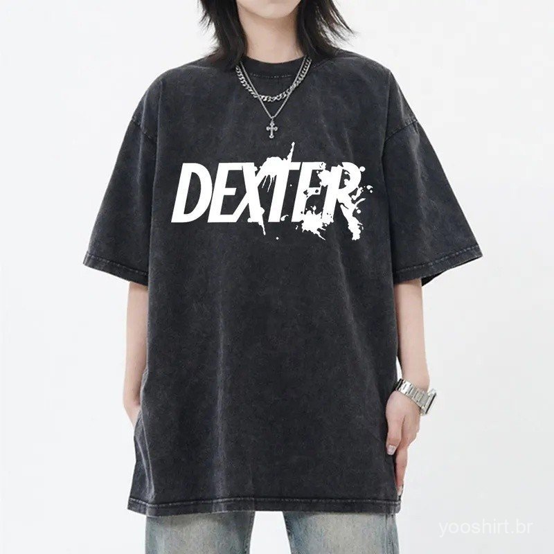 Vintage Washed Dexter Morgan Logo Print T-shirts Men Women Casual Oversized Short Sleeve T Shirt High Quality Cotton Tee