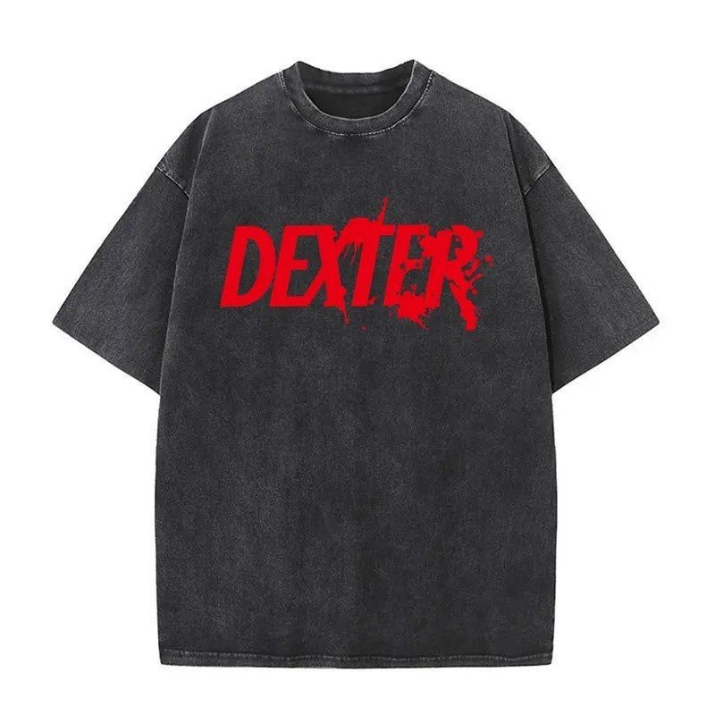 Washed Vintage Dexter Morgan Logo T-shirts Men Women Clothing Casual Oversized Short Sleeve T Shirt High Quality Cotton